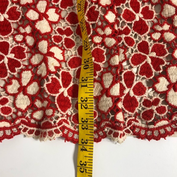 Yumi Embroidered Lace Overlay Red Cream Dress 4 - Picture 8 of 8